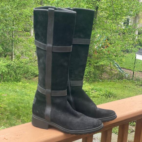 Hunter Willingen Tall Black Suede/Leather Boots w Size Zip - Size 7 1/2 - Picture 14 of 15